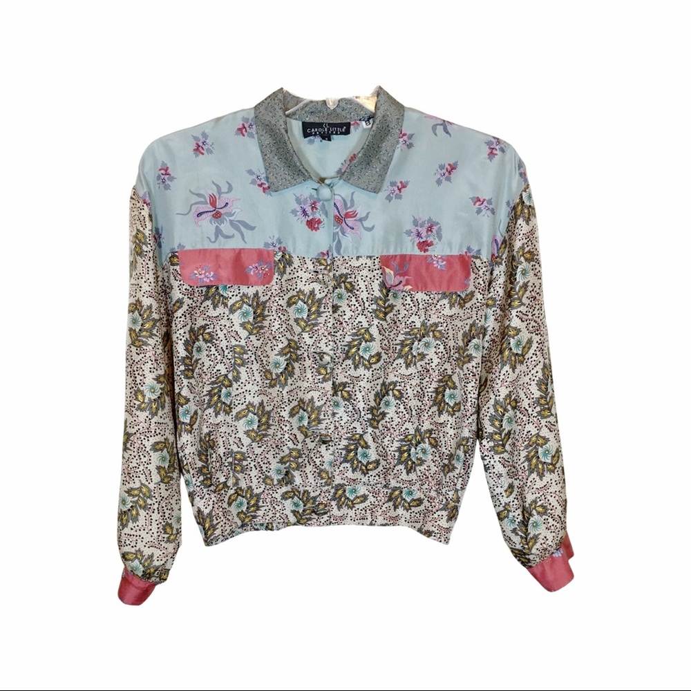 Vintage Silk Abstract Floral Button Front Shirt Size 8P
